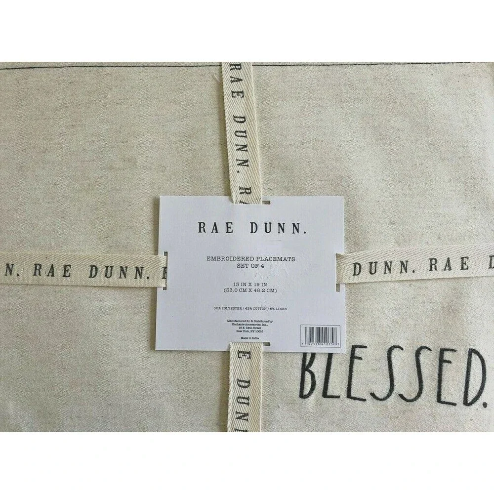 Rae Dunn Placemats Embroidered Blessed Fabric Set of 4 Country Farm 13